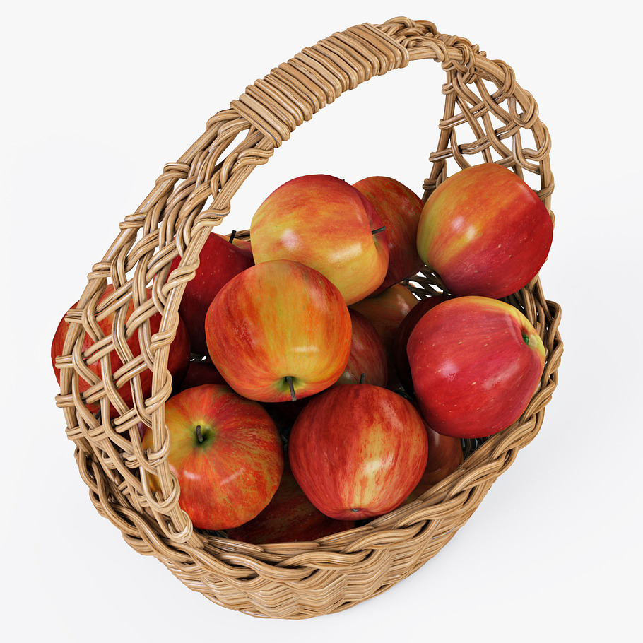 Wicker Basket 04 Natural with Apples in Food - product preview 6