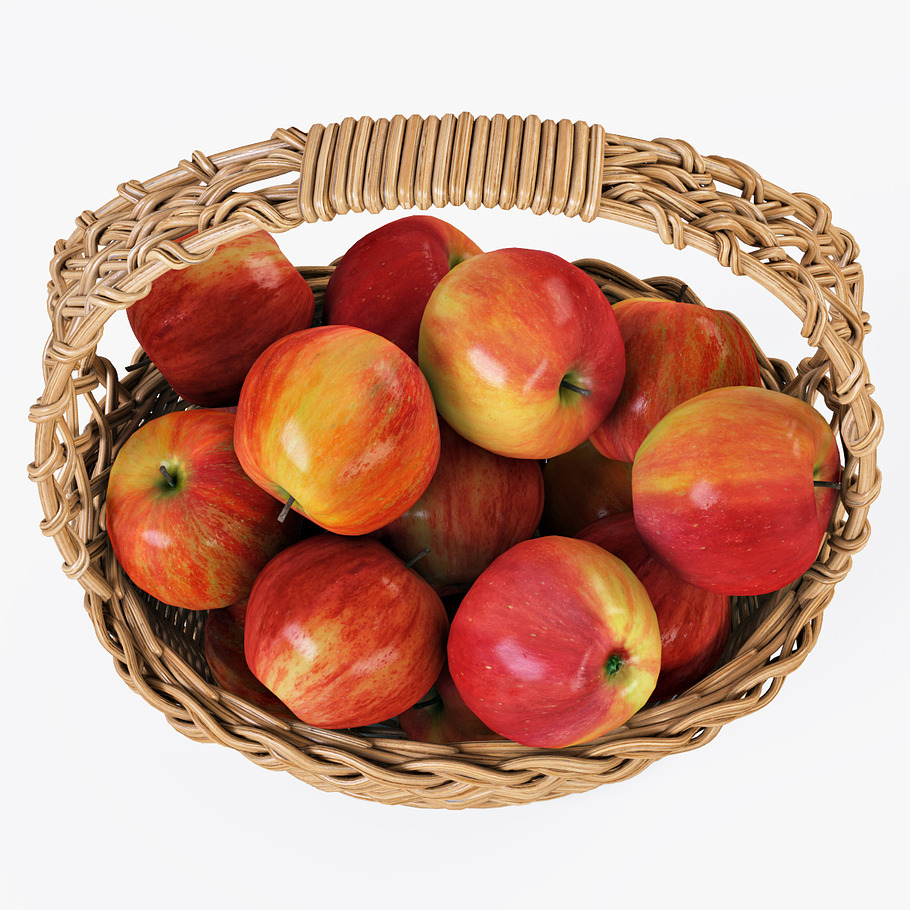 Wicker Basket 04 Natural with Apples in Food - product preview 7