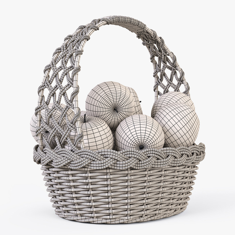 Wicker Basket 04 Natural with Apples in Food - product preview 21