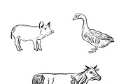 farm animals, sketch style, vector 