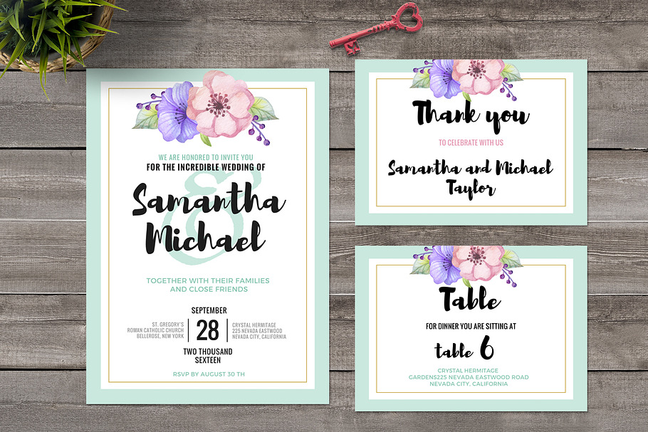 Pastel Wedding Invitation Set in Wedding Templates - product preview 8