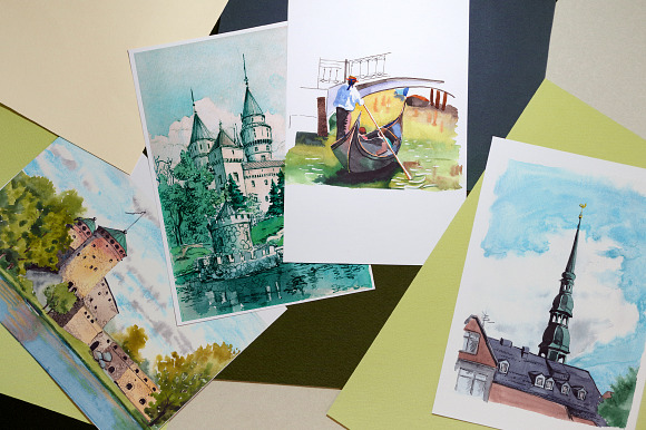 Watercolor European landmarks in Illustrations - product preview 1