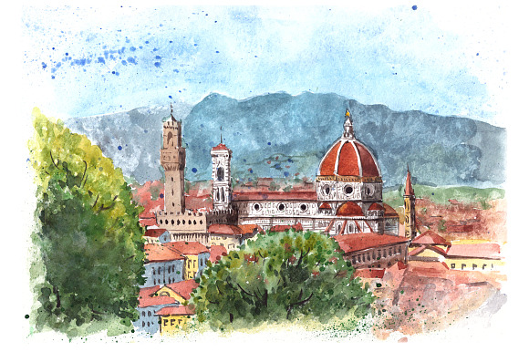Watercolor European landmarks in Illustrations - product preview 4