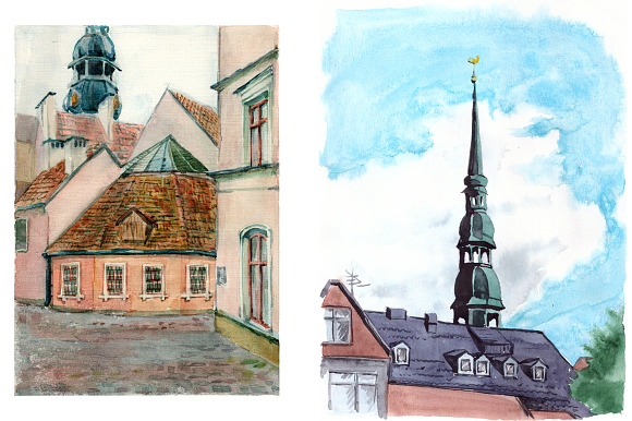 Watercolor European landmarks in Illustrations - product preview 5