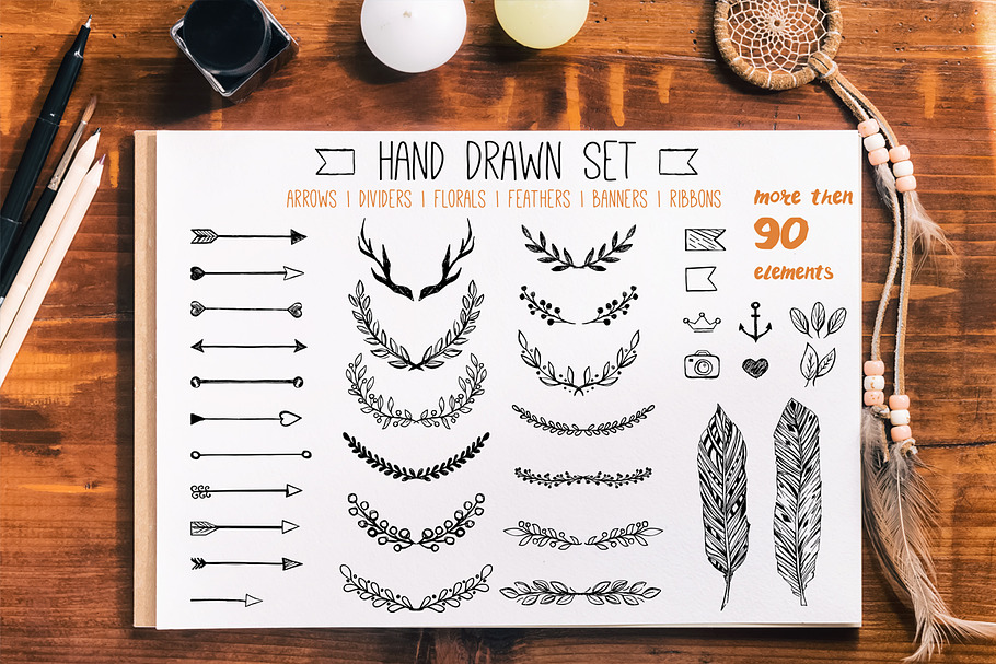 Hand drawn elements set in Graphics - product preview 8