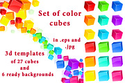 Set of color 3d cubes & backgrounds