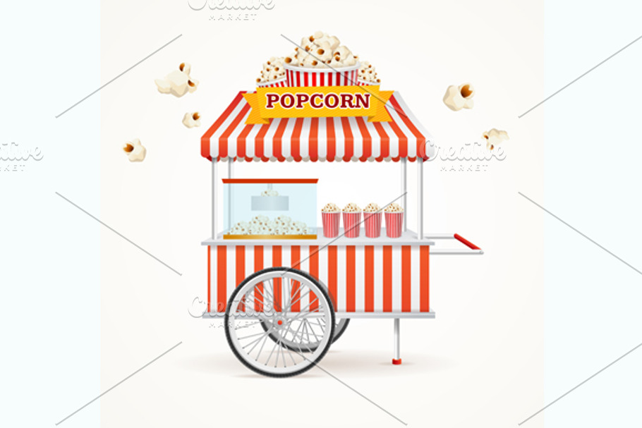 Pop Corn Street Vendor Mobile Store in Illustrations - product preview 8