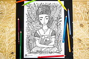 Girl with Parrots Coloring Page