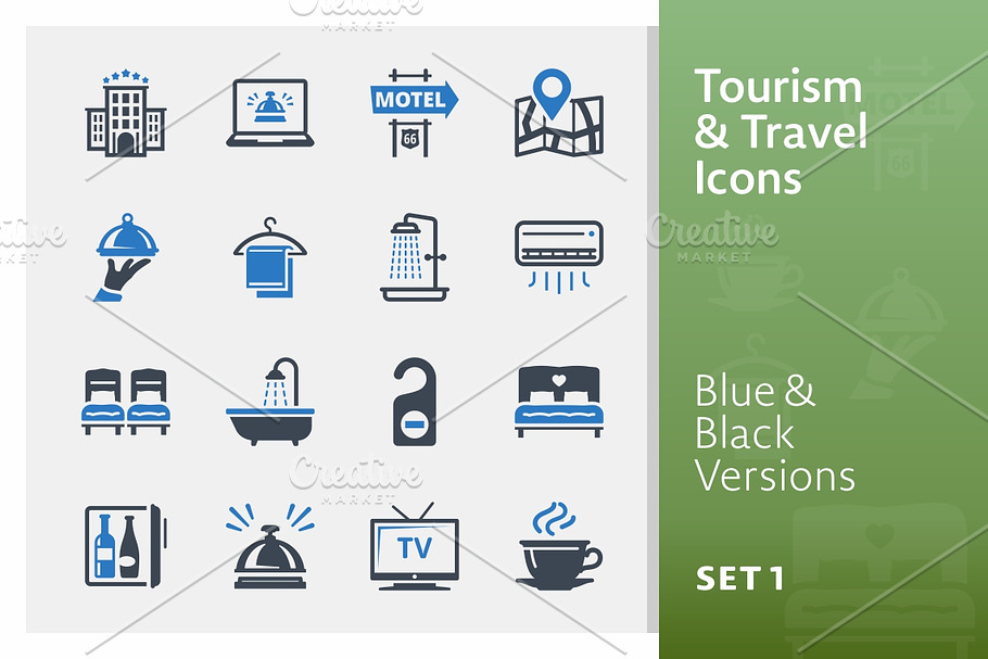 Tourism & Travel Icons Set 1 | Blue