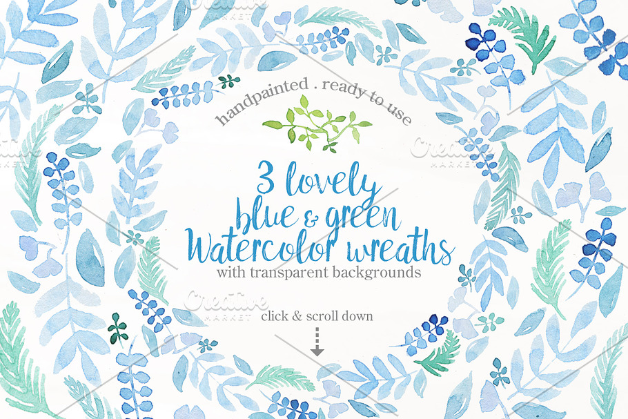 Blue & Green watercolor wreaths