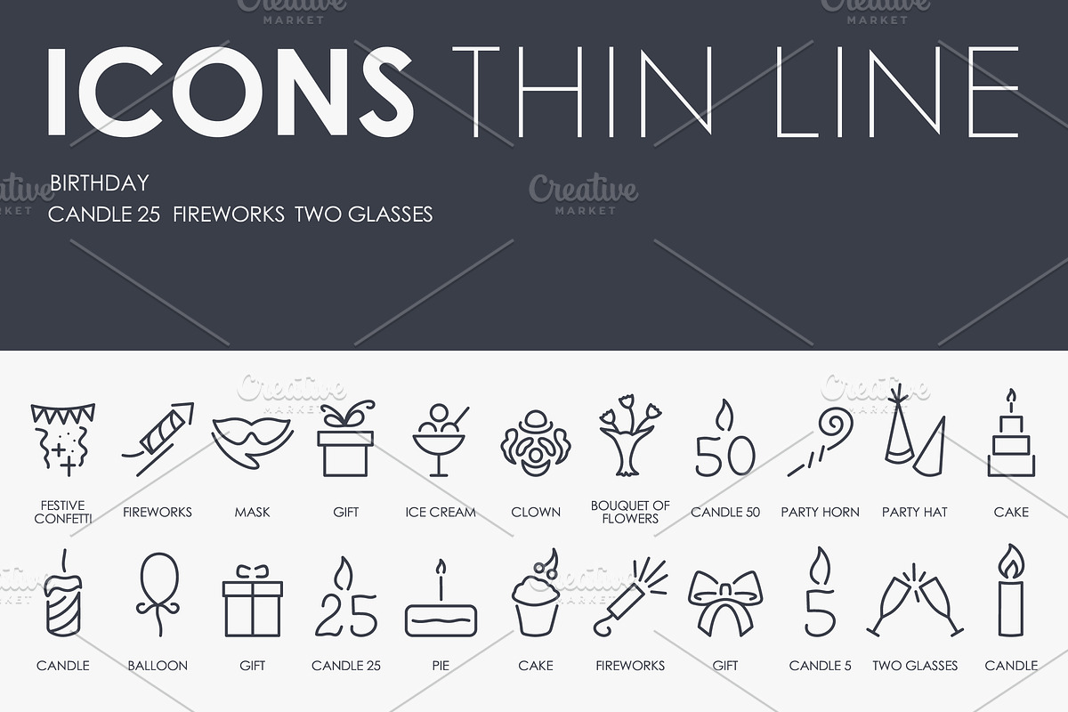 Birthday thinline icons in Happy Birthday Icons - product preview 8