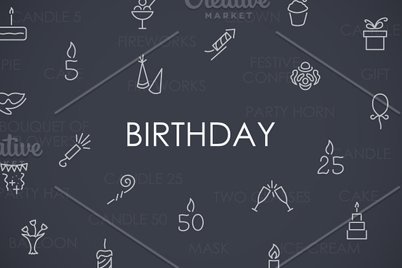 Birthday thinline icons in Happy Birthday Icons - product preview 1