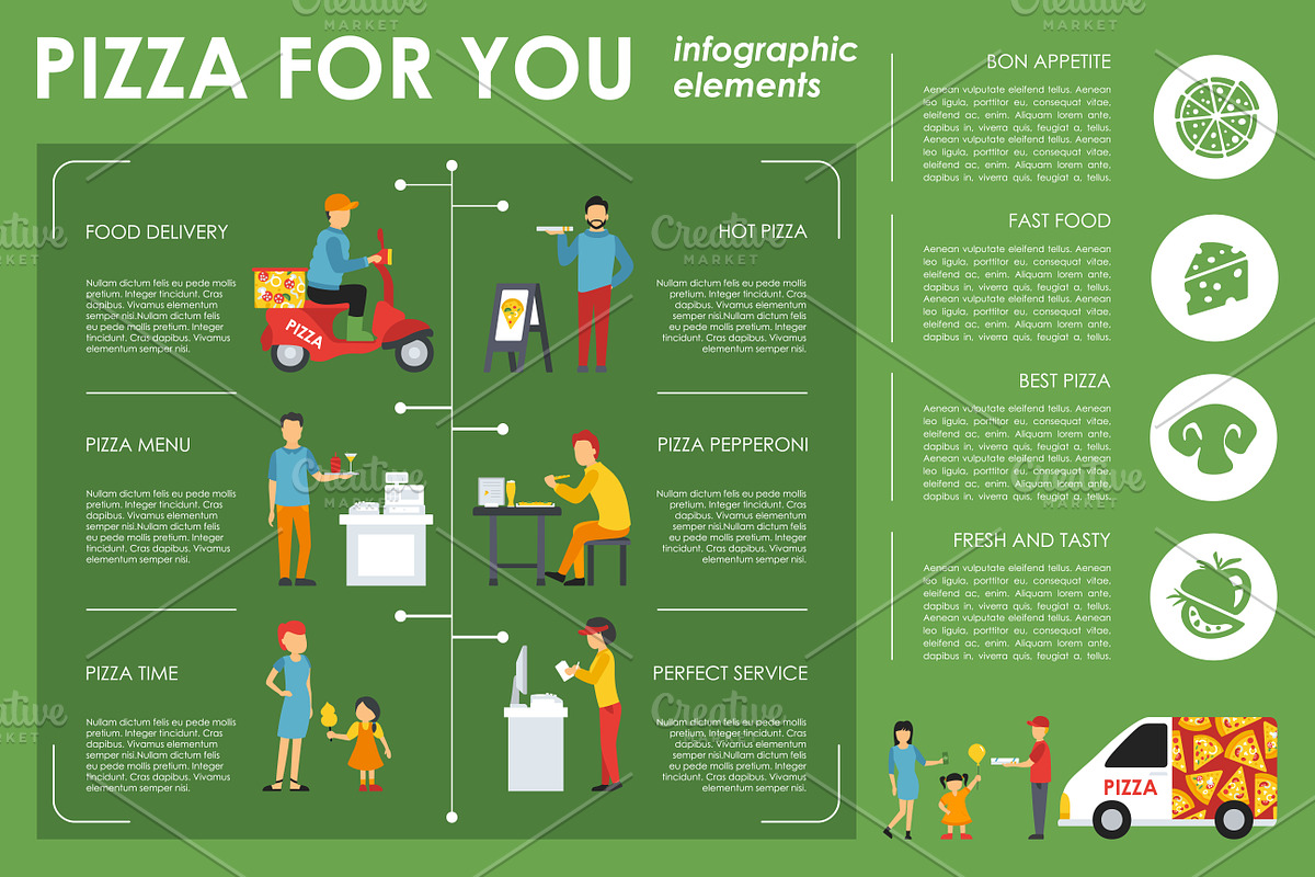 12 Pizzeria Flat Infographics in Presentation Templates - product preview 8