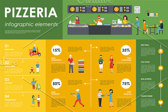 12 Pizzeria Flat Infographics in Presentation Templates - product preview 3