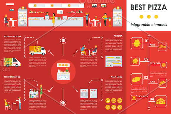 12 Pizzeria Flat Infographics in Presentation Templates - product preview 7