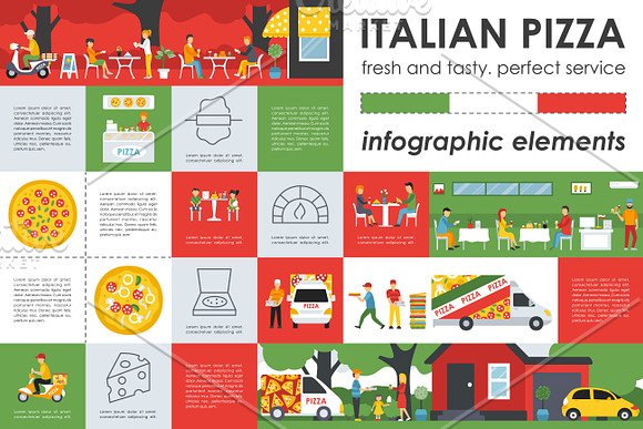 12 Pizzeria Flat Infographics in Presentation Templates - product preview 8