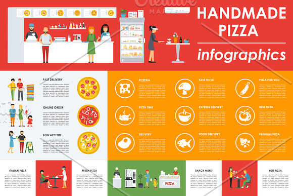12 Pizzeria Flat Infographics in Presentation Templates - product preview 11
