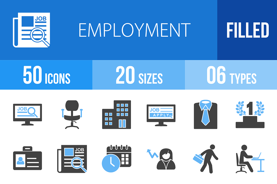 50 Employment Blue & Black Icons