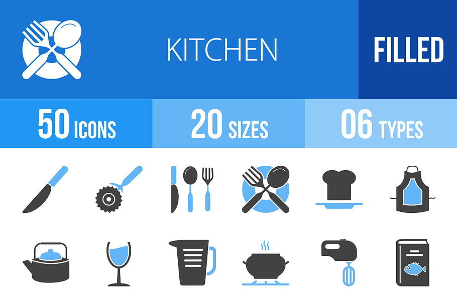 50 Kitchen Blue & Black Icons