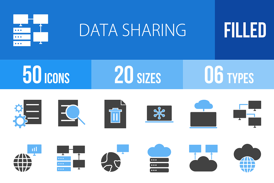 50 Data Sharing Blue & Black Icons