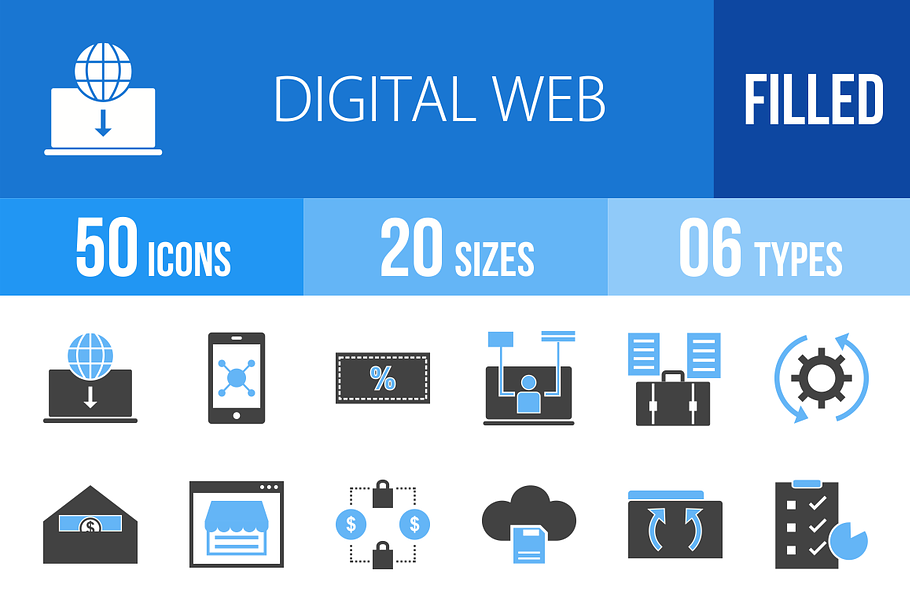 50 Digital Web Blue & Black Icons