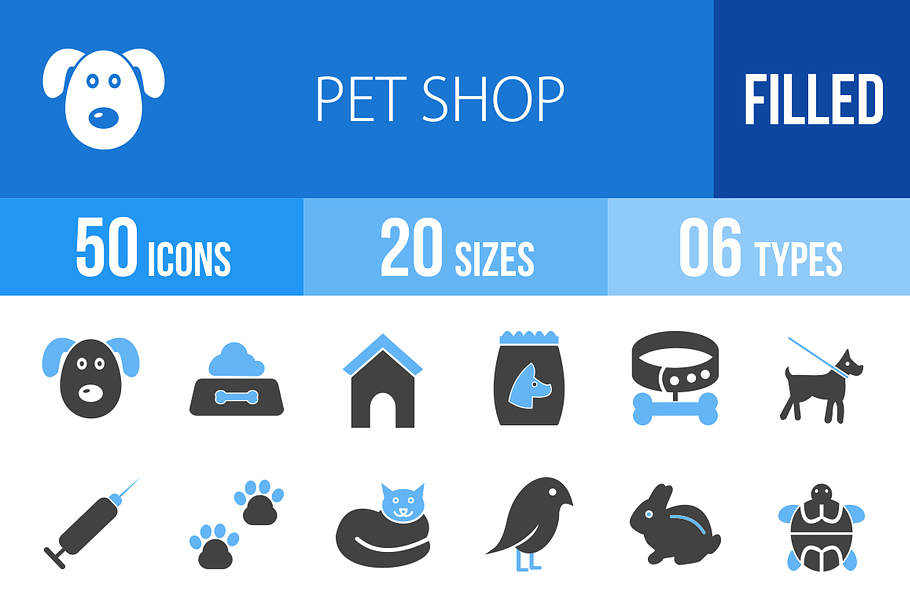 50 Pet Shop Blue & Black Icons