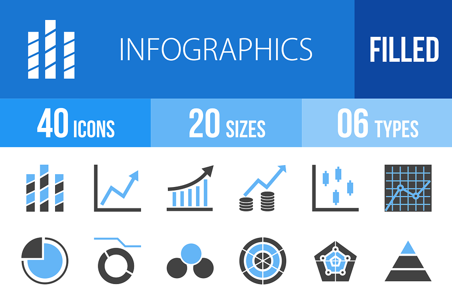 40 Infographics Blue & Black Icons