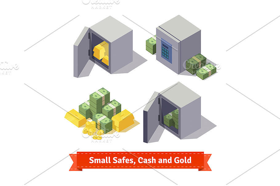 Small safes with gold bars and cash.