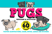 Pugs. Emotions and activities.
