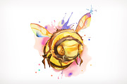 Watercolor honey bee, vector icon