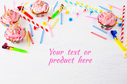 Styled mockup with Birthday cupcakes