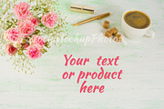 Roses and coffee styled mockup