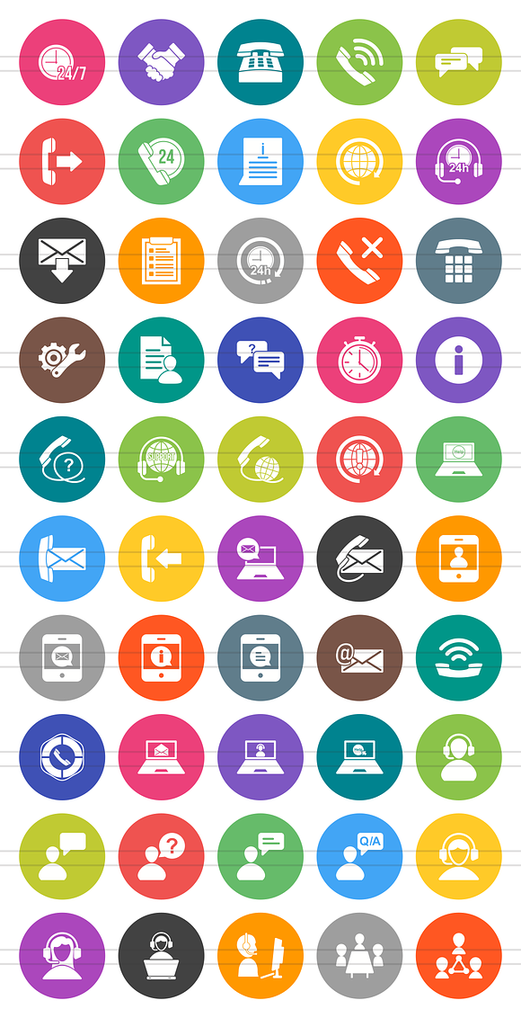 50 Customer Service Flat Round Icons in Graphics - product preview 1