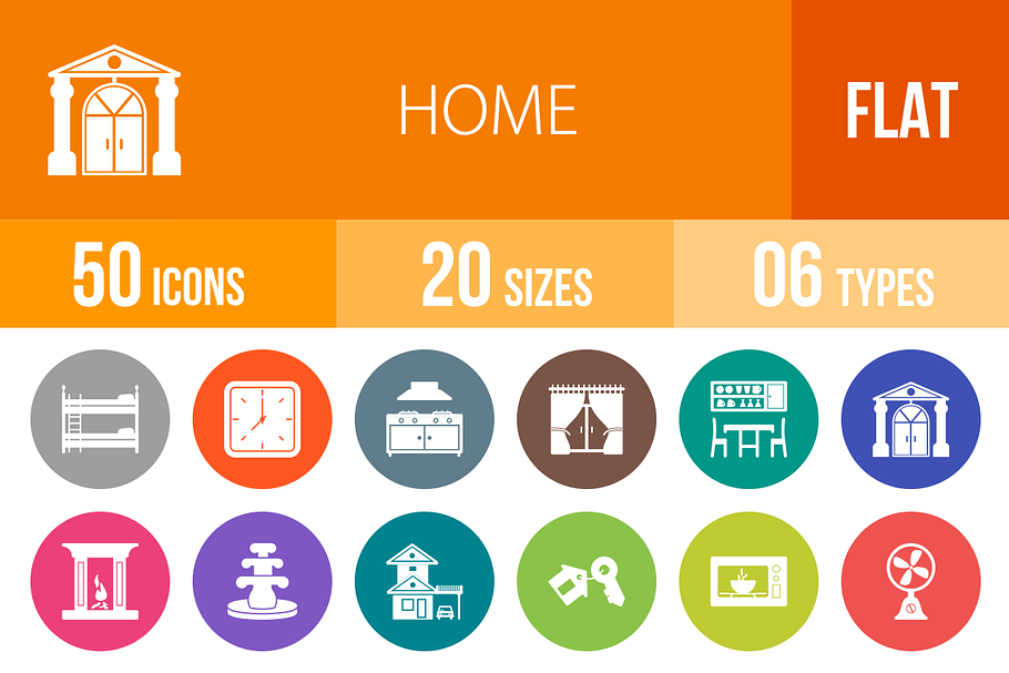 50 Home Flat Round Icons