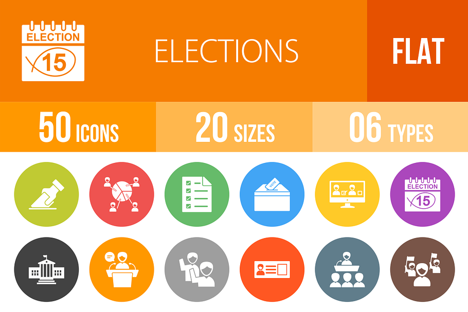 50 Elections Flat Round Icons