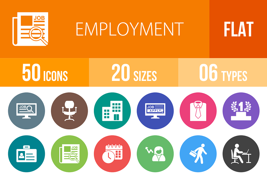 50 Employment Flat Round Icons