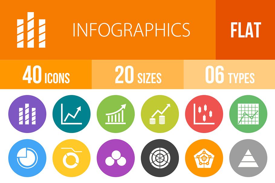 40 Infographics Flat Round Icons
