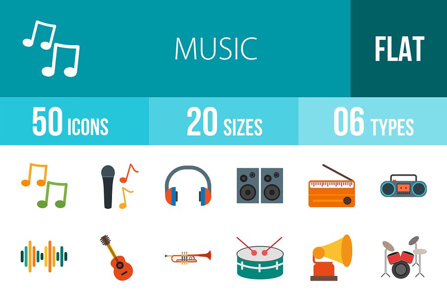 50 Music Flat Colorful Icons