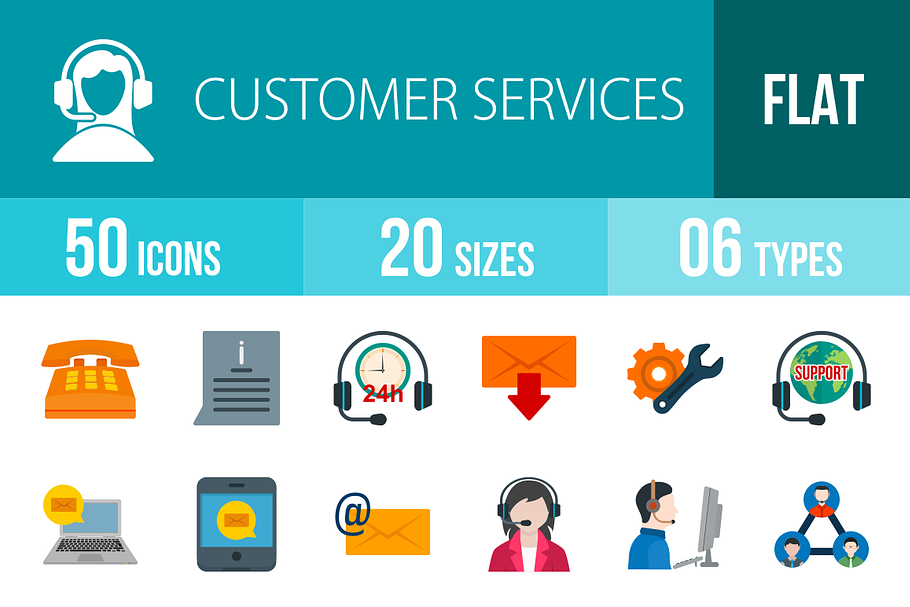 50 Customer Flat Colorful Icons