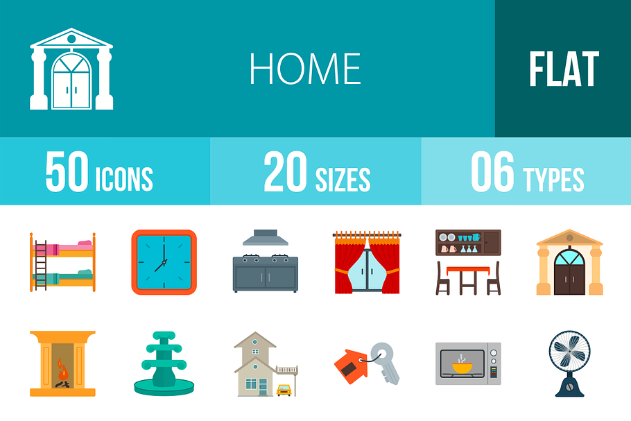 50 Home Flat Colorful Icons