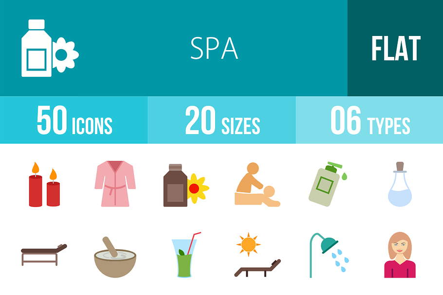 50 Spa Flat Colorful Icons