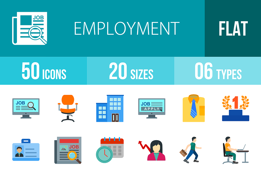 50 Employment Flat Colorful Icons