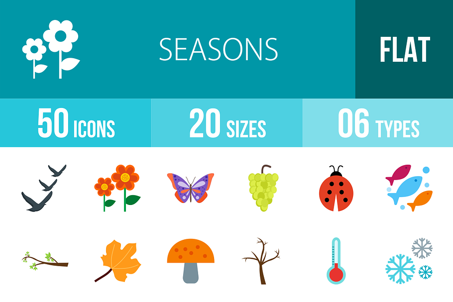 50 Seasons Flat Colorful Icons