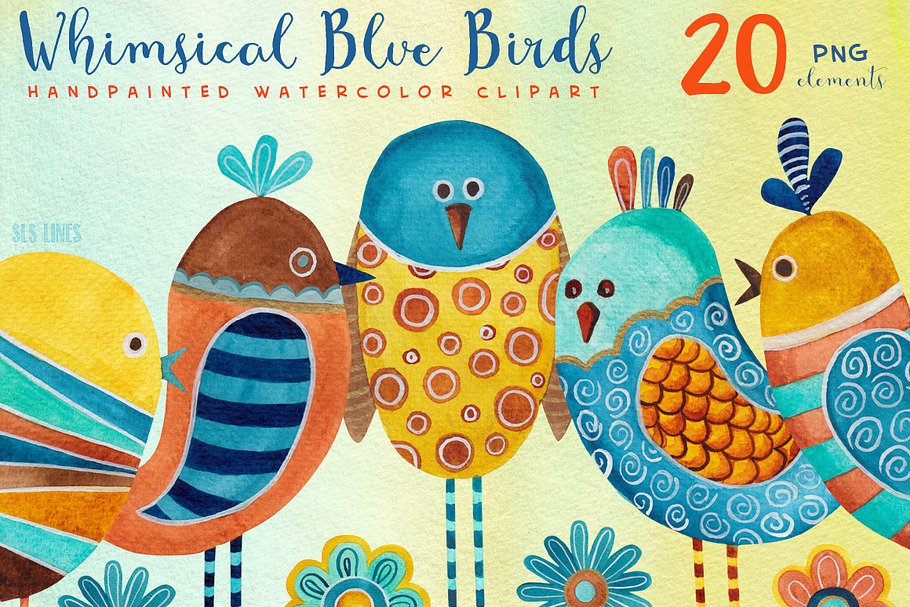 Whimsical Blue Birds