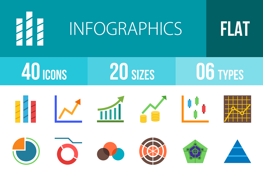40 Infographics Flat Colorful Icons