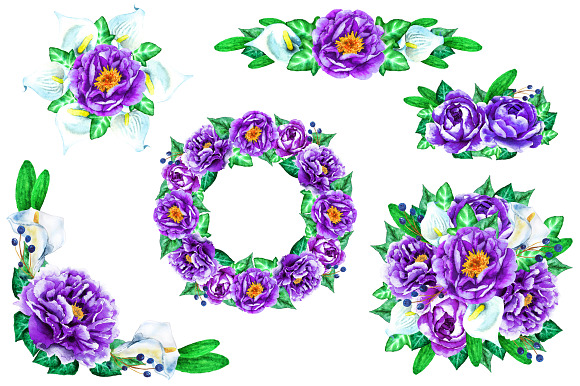 Watercolor Purple & White Flowers in Illustrations - product preview 1