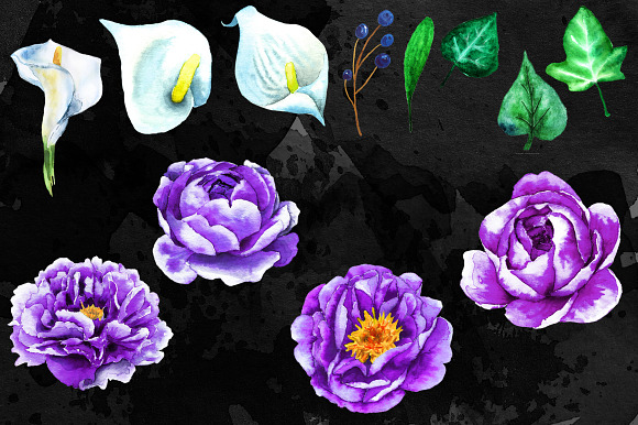 Watercolor Purple & White Flowers in Illustrations - product preview 3