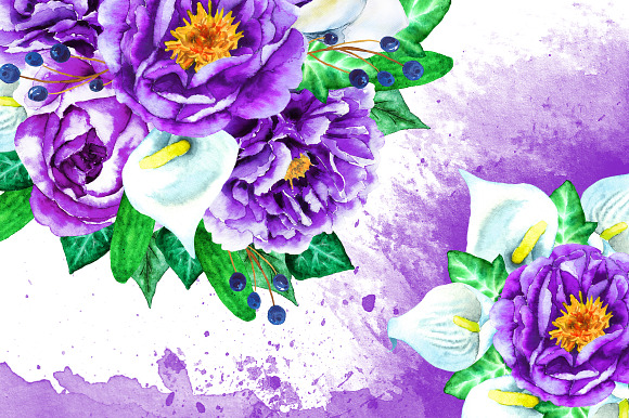 Watercolor Purple & White Flowers in Illustrations - product preview 4