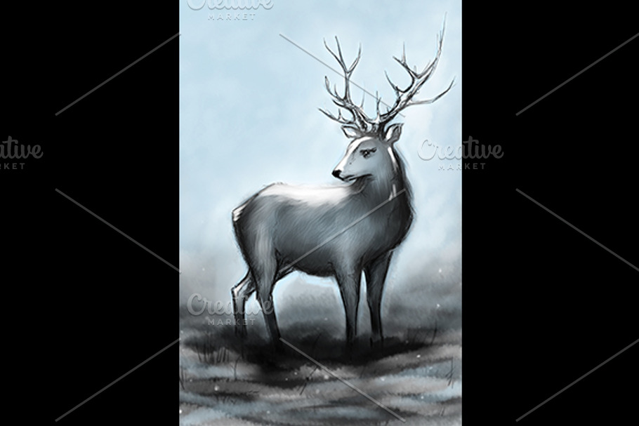 Winter snowy deer with big horns in Illustrations - product preview 8