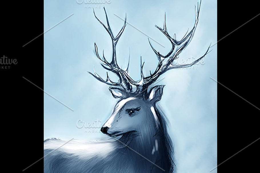 Winter snowy deer with big horns in Illustrations - product preview 8